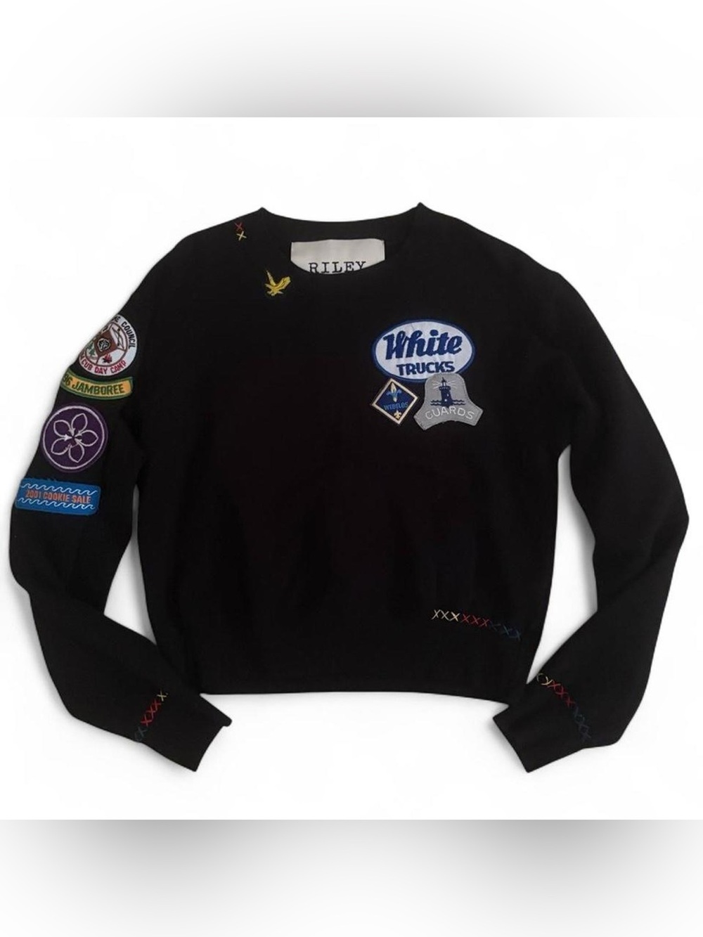 $179 Riley 1880 Vintage Patch Whipstitch Crew Neck Sweatshirt